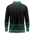 Maori Taniko Patterns Long Sleeve Polo Shirt Pounamu Niho Taniwha Mix Paatiki Motifs