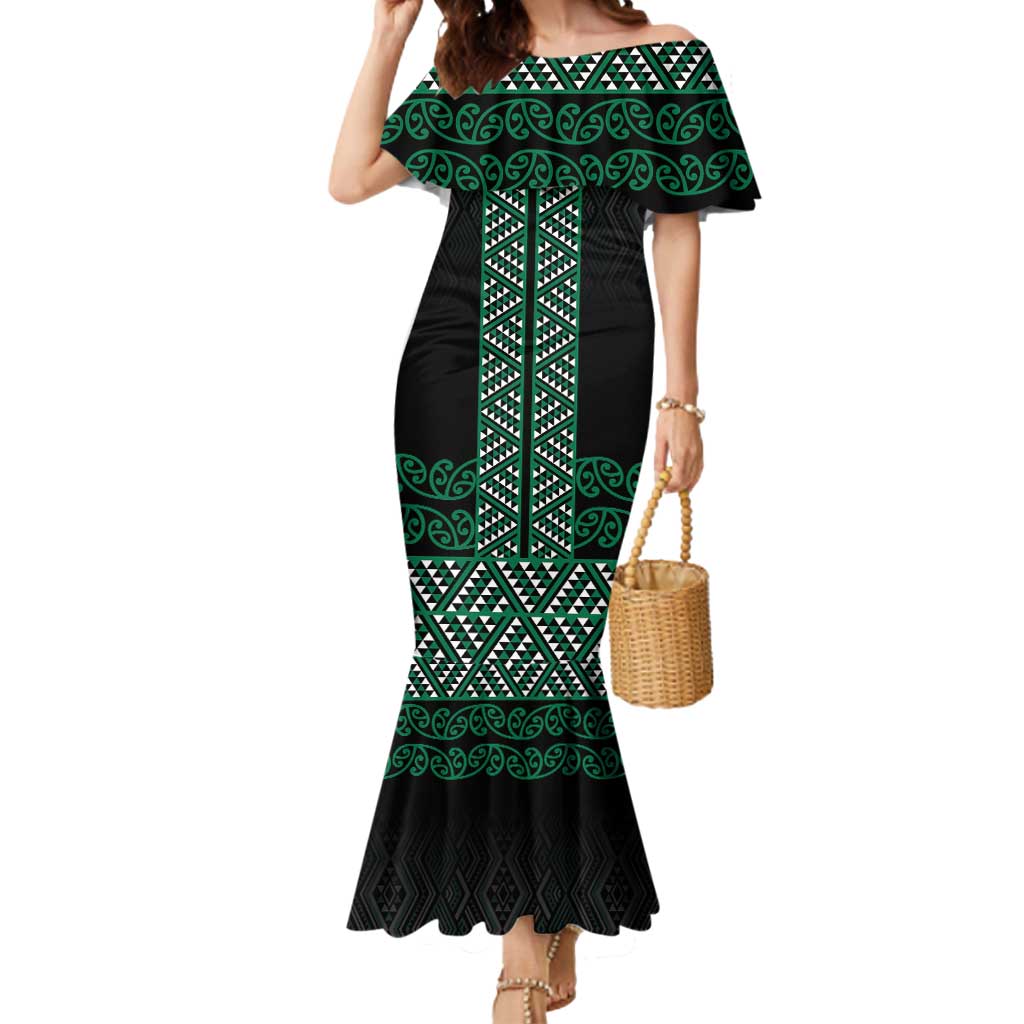 Maori Taniko Patterns Mermaid Dress Pounamu Niho Taniwha Mix Paatiki Motifs