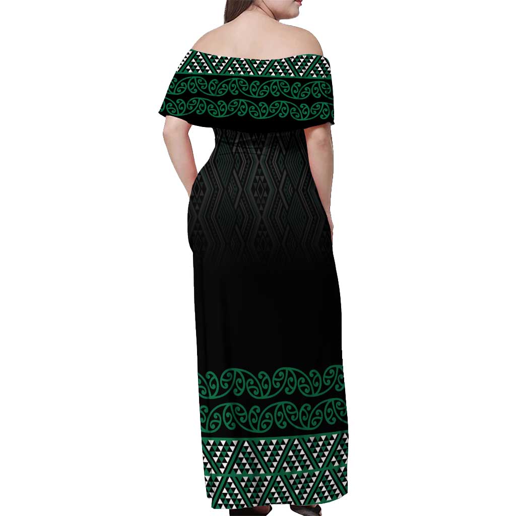 Maori Taniko Patterns Off Shoulder Maxi Dress Pounamu Niho Taniwha Mix Paatiki Motifs