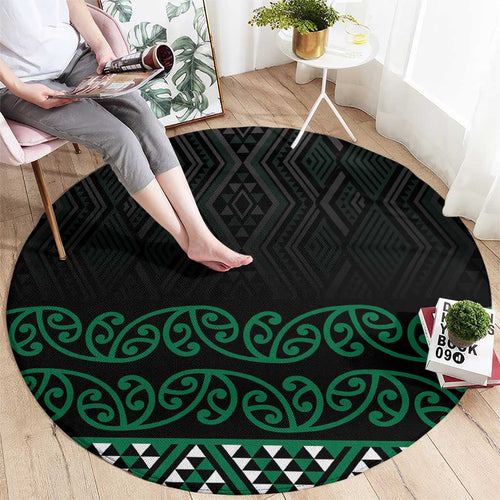 Maori Taniko Patterns Round Carpet Pounamu Niho Taniwha Mix Paatiki Motifs
