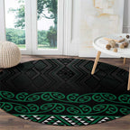 Maori Taniko Patterns Round Carpet Pounamu Niho Taniwha Mix Paatiki Motifs
