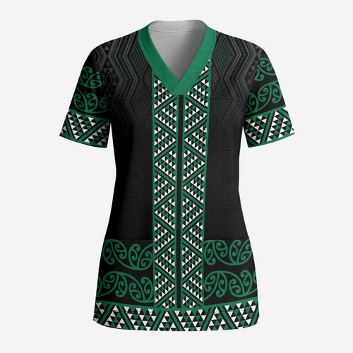 Maori Taniko Patterns Scrub Top Pounamu Niho Taniwha Mix Paatiki Motifs - Aussie Hoodie