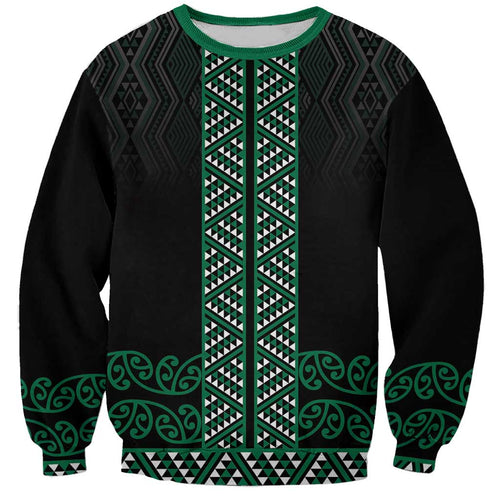 Maori Taniko Patterns Sweatshirt Pounamu Niho Taniwha Mix Paatiki Motifs