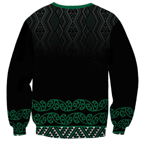 Maori Taniko Patterns Sweatshirt Pounamu Niho Taniwha Mix Paatiki Motifs