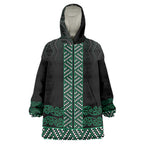 Maori Taniko Patterns Wearable Blanket Hoodie Pounamu Niho Taniwha Mix Paatiki Motifs