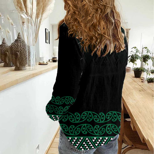 Maori Taniko Patterns Women Casual Shirt Pounamu Niho Taniwha Mix Paatiki Motifs