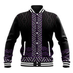 Maori Taniko Patterns Baseball Jacket Purple Niho Taniwha Mix Paatiki Motifs