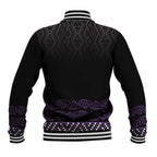 Maori Taniko Patterns Baseball Jacket Purple Niho Taniwha Mix Paatiki Motifs