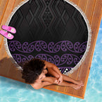 Maori Taniko Patterns Beach Blanket Purple Niho Taniwha Mix Paatiki Motifs