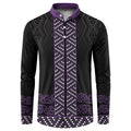 Maori Taniko Patterns Button Sweatshirt Purple Niho Taniwha Mix Paatiki Motifs