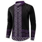 Maori Taniko Patterns Button Sweatshirt Purple Niho Taniwha Mix Paatiki Motifs