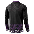 Maori Taniko Patterns Button Sweatshirt Purple Niho Taniwha Mix Paatiki Motifs