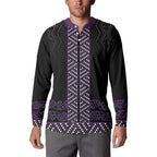 Maori Taniko Patterns Button Sweatshirt Purple Niho Taniwha Mix Paatiki Motifs