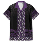Maori Taniko Patterns Family Matching Long Sleeve Bodycon Dress and Hawaiian Shirt Purple Niho Taniwha Mix Paatiki Motifs