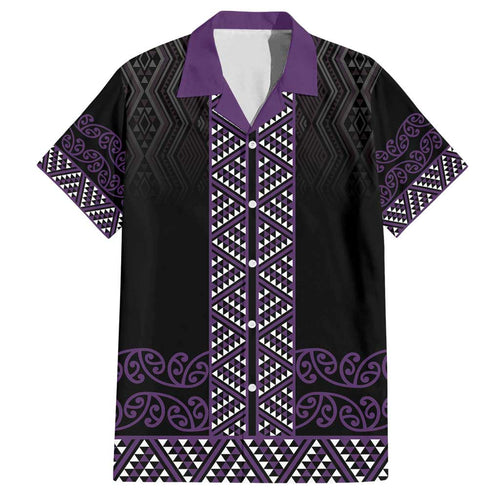 Maori Taniko Patterns Family Matching Long Sleeve Bodycon Dress and Hawaiian Shirt Purple Niho Taniwha Mix Paatiki Motifs