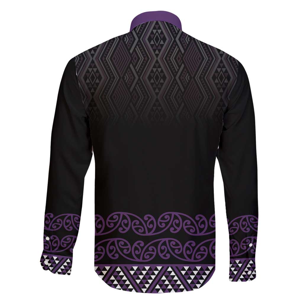 Maori Taniko Patterns Family Matching Long Sleeve Bodycon Dress and Hawaiian Shirt Purple Niho Taniwha Mix Paatiki Motifs