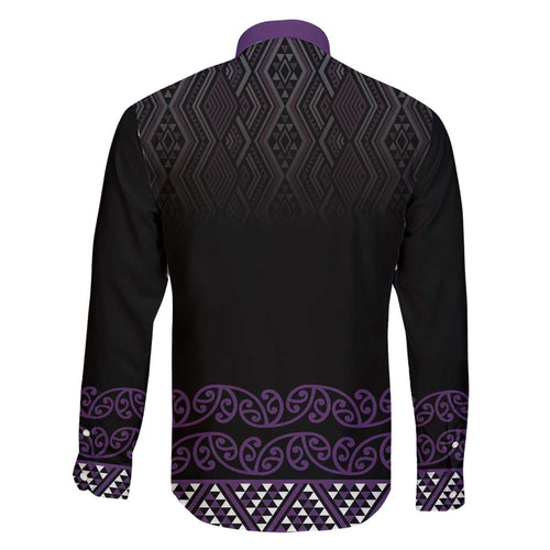 Maori Taniko Patterns Family Matching Long Sleeve Bodycon Dress and Hawaiian Shirt Purple Niho Taniwha Mix Paatiki Motifs