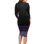 Maori Taniko Patterns Family Matching Long Sleeve Bodycon Dress and Hawaiian Shirt Purple Niho Taniwha Mix Paatiki Motifs