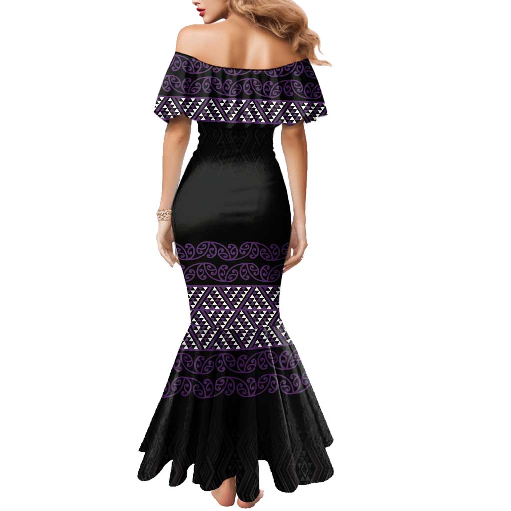 Maori Taniko Patterns Family Matching Mermaid Dress and Hawaiian Shirt Purple Niho Taniwha Mix Paatiki Motifs