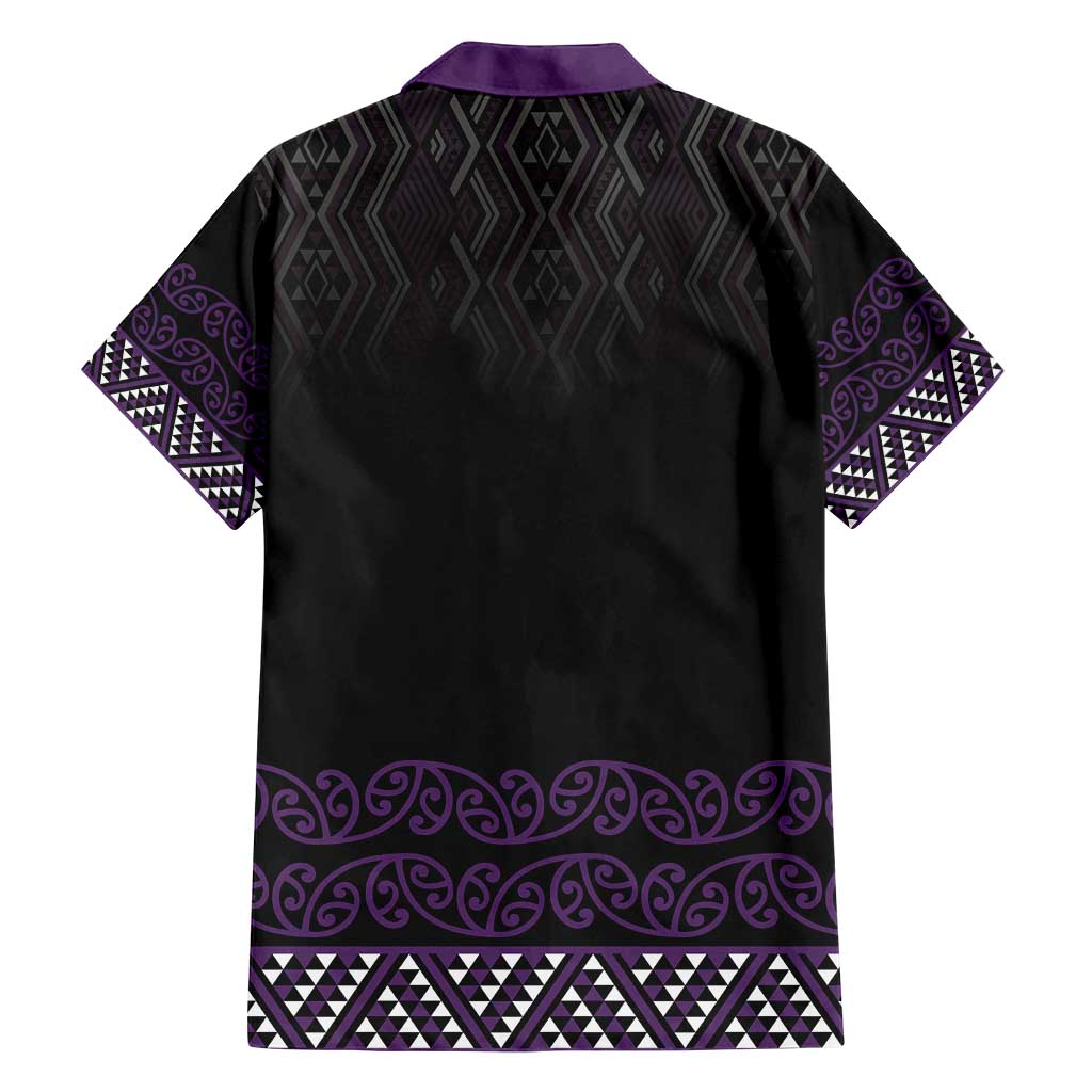 Maori Taniko Patterns Family Matching Off Shoulder Maxi Dress and Hawaiian Shirt Purple Niho Taniwha Mix Paatiki Motifs