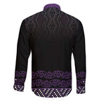Maori Taniko Patterns Family Matching Off Shoulder Maxi Dress and Hawaiian Shirt Purple Niho Taniwha Mix Paatiki Motifs