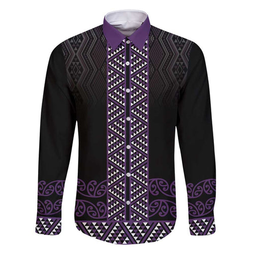 Maori Taniko Patterns Family Matching Off Shoulder Short Dress and Hawaiian Shirt Purple Niho Taniwha Mix Paatiki Motifs