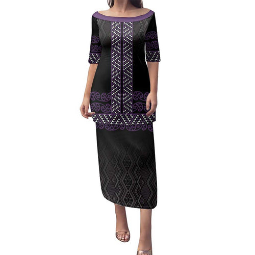 Maori Taniko Patterns Family Matching Puletasi and Hawaiian Shirt Purple Niho Taniwha Mix Paatiki Motifs