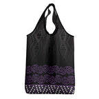 Maori Taniko Patterns Grocery Bag Purple Niho Taniwha Mix Paatiki Motifs