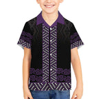 Maori Taniko Patterns Hawaiian Shirt Purple Niho Taniwha Mix Paatiki Motifs