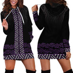 Maori Taniko Patterns Hoodie Dress Purple Niho Taniwha Mix Paatiki Motifs