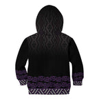 Maori Taniko Patterns Kid Hoodie Purple Niho Taniwha Mix Paatiki Motifs