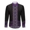Maori Taniko Patterns Long Sleeve Button Shirt Purple Niho Taniwha Mix Paatiki Motifs