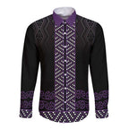 Maori Taniko Patterns Long Sleeve Button Shirt Purple Niho Taniwha Mix Paatiki Motifs