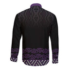 Maori Taniko Patterns Long Sleeve Button Shirt Purple Niho Taniwha Mix Paatiki Motifs