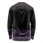 Maori Taniko Patterns Long Sleeve Shirt Purple Niho Taniwha Mix Paatiki Motifs