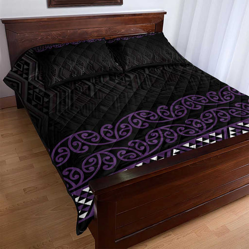Maori Taniko Patterns Quilt Bed Set Purple Niho Taniwha Mix Paatiki Motifs