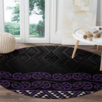 Maori Taniko Patterns Round Carpet Purple Niho Taniwha Mix Paatiki Motifs