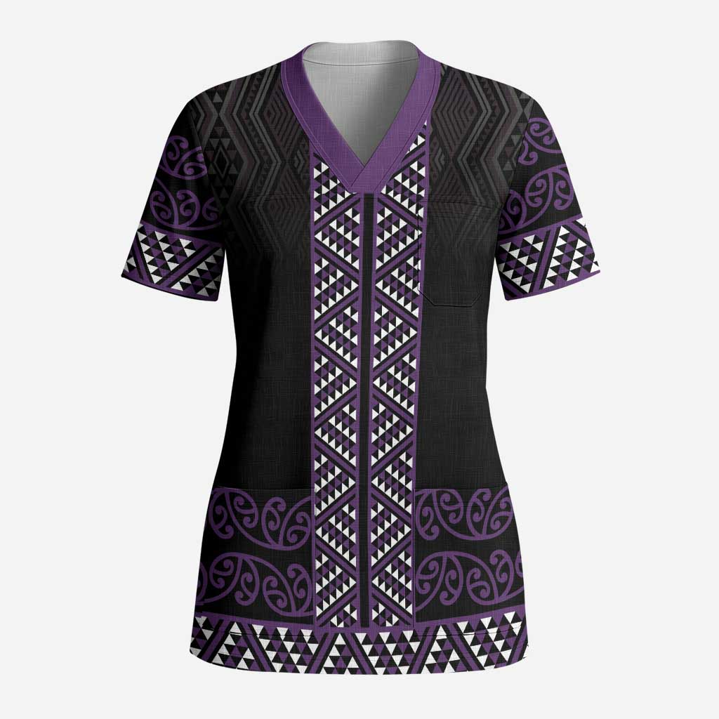 Maori Taniko Patterns Scrub Top Purple Niho Taniwha Mix Paatiki Motifs - Aussie Hoodie