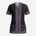 Maori Taniko Patterns Scrub Top Purple Niho Taniwha Mix Paatiki Motifs - Aussie Hoodie