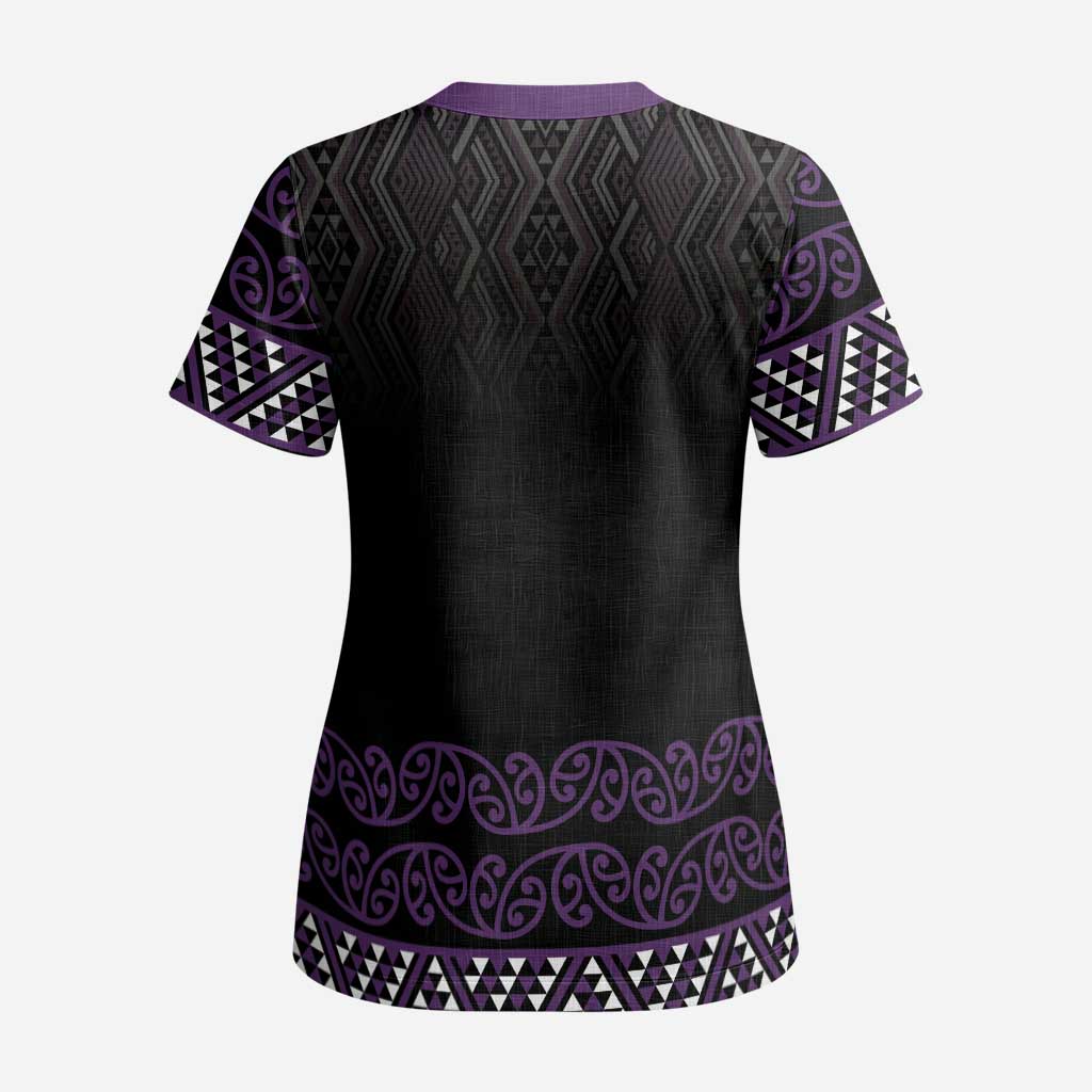 Maori Taniko Patterns Scrub Top Purple Niho Taniwha Mix Paatiki Motifs - Aussie Hoodie