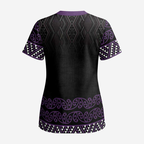 Maori Taniko Patterns Scrub Top Purple Niho Taniwha Mix Paatiki Motifs - Aussie Hoodie