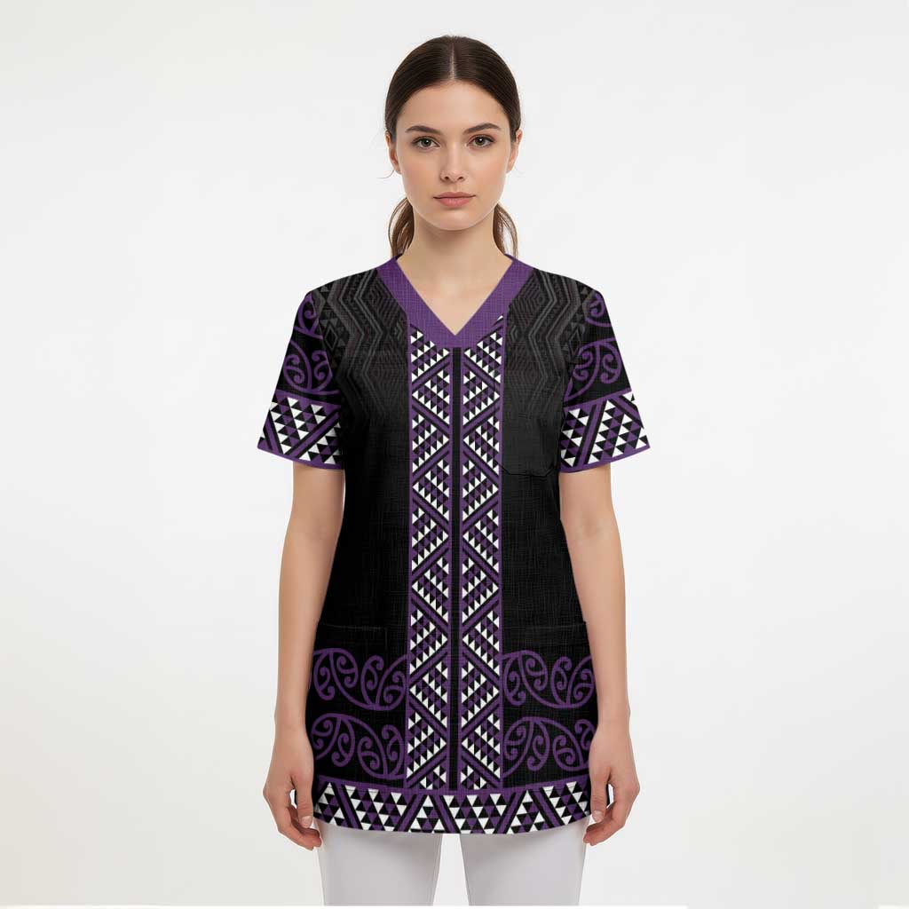 Maori Taniko Patterns Scrub Top Purple Niho Taniwha Mix Paatiki Motifs - Aussie Hoodie