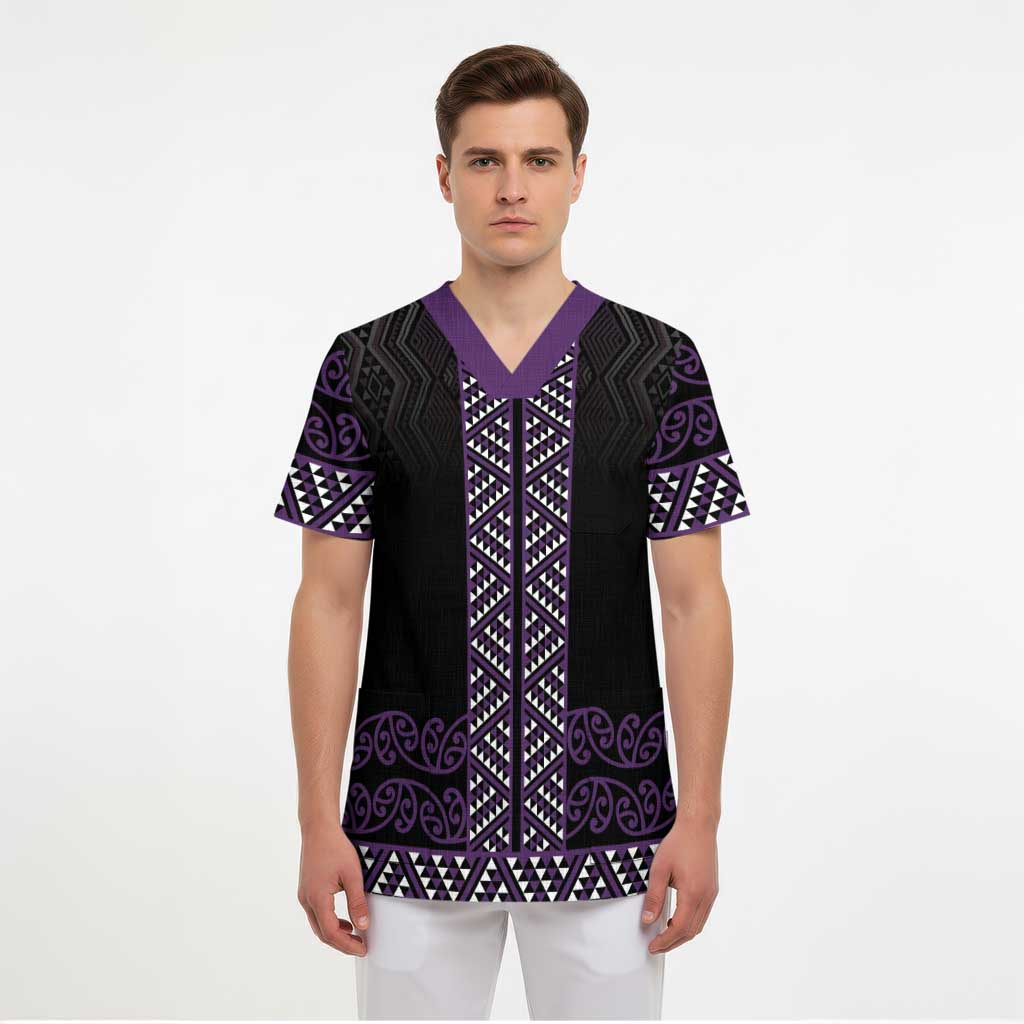 Maori Taniko Patterns Scrub Top Purple Niho Taniwha Mix Paatiki Motifs - Aussie Hoodie