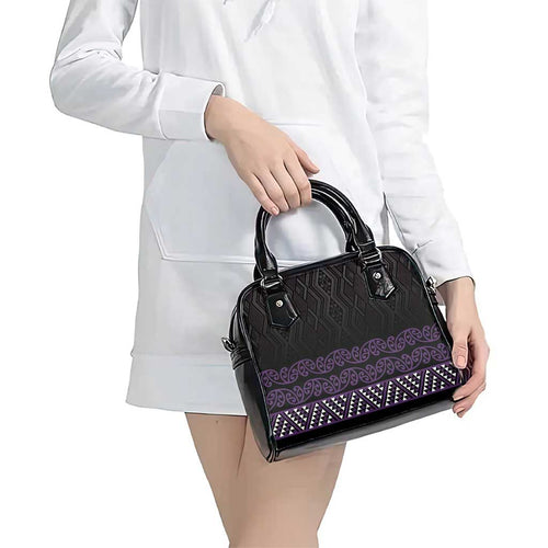 Maori Taniko Patterns Shoulder Handbag Purple Niho Taniwha Mix Paatiki Motifs