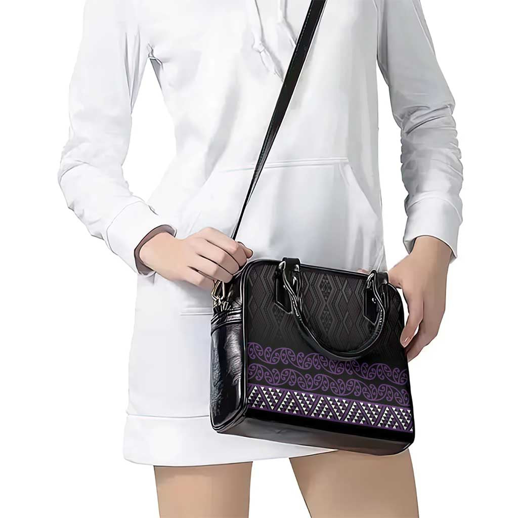 Maori Taniko Patterns Shoulder Handbag Purple Niho Taniwha Mix Paatiki Motifs