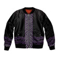 Maori Taniko Patterns Sleeve Zip Bomber Jacket Purple Niho Taniwha Mix Paatiki Motifs