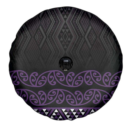 Maori Taniko Patterns Spare Tire Cover Purple Niho Taniwha Mix Paatiki Motifs