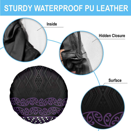Maori Taniko Patterns Spare Tire Cover Purple Niho Taniwha Mix Paatiki Motifs