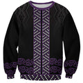 Maori Taniko Patterns Sweatshirt Purple Niho Taniwha Mix Paatiki Motifs