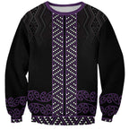 Maori Taniko Patterns Sweatshirt Purple Niho Taniwha Mix Paatiki Motifs